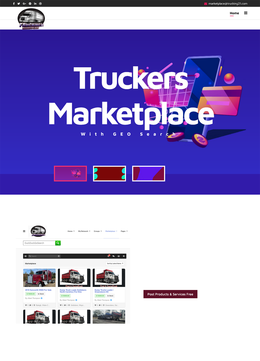 Onepage Truckers Marketplace Website, $200